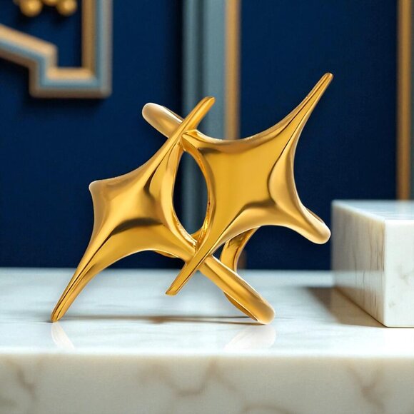 Celestial Starburst 18K Gold Plated Adjustable Ring | Sculptural | Futuristic - Picture 11 of 13